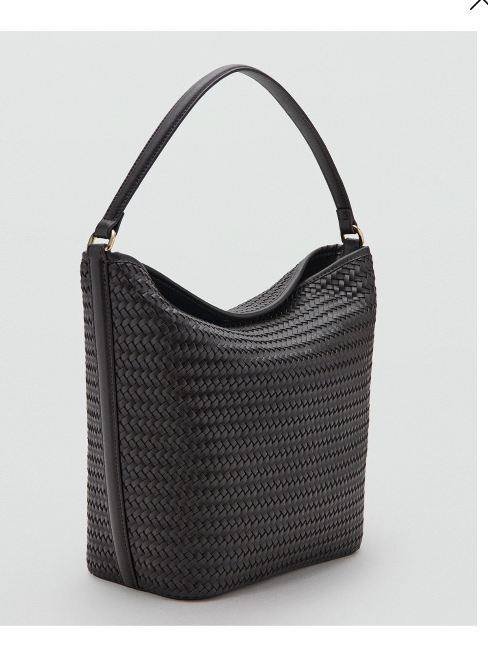 Mango Black Woven Hobo Shoulder Bag